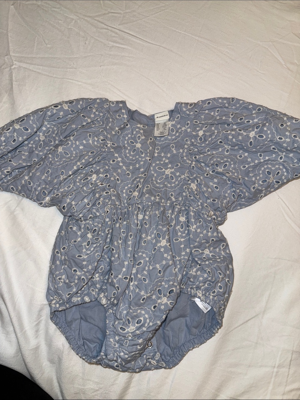 H&M Light Blue Eyelet Romper with Puff Sleeves